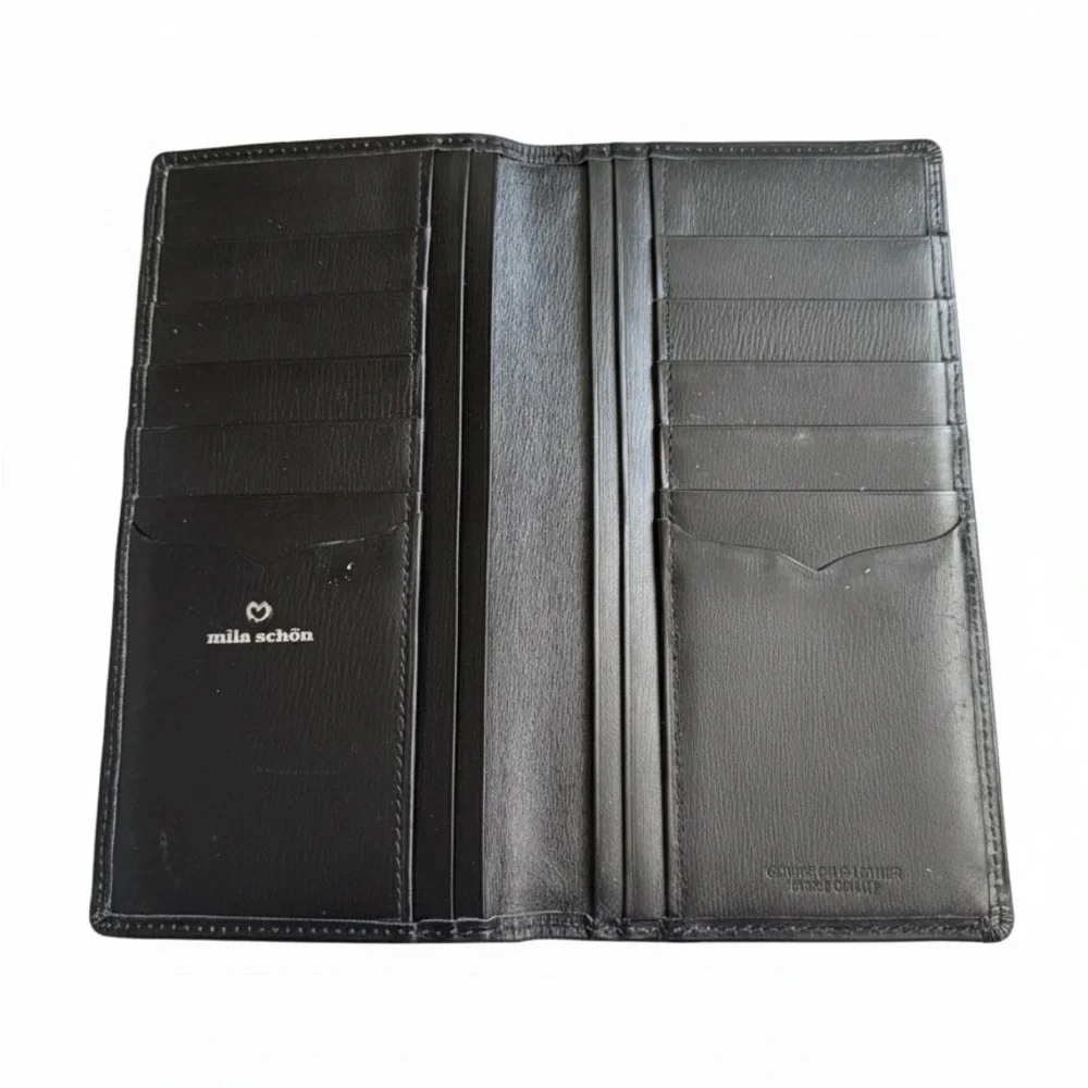 Mila Schon Black Italian Leather Card Wallet